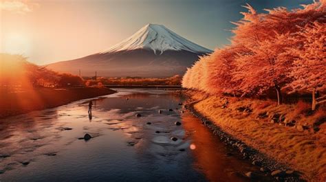 Premium AI Image | sunrise over mt fuji