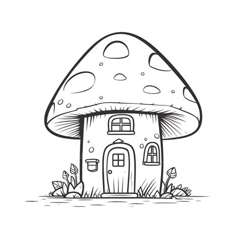 Doodle Mushroom House Drawing Outline Sketch Vector, Mushroom Drawing ...