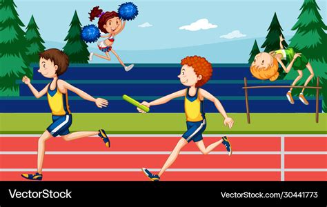 Scene with people doing track and field sports Vector Image