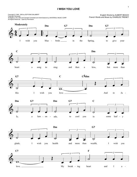 I Wish You Love by Gloria Lynne Sheet Music for Easy Lead Sheet / Fake Book at Sheet Music Direct