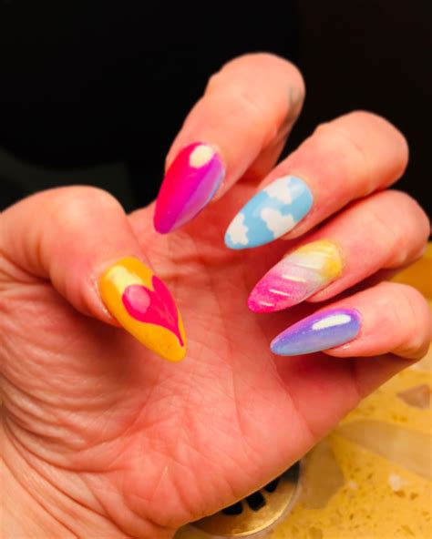 Rainbow unicorn cloud carebear acrylic nails | Colorful nail designs ...