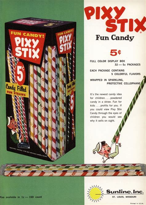 Sunline - Pixy Stix - trade ad - Candy Wholesaler magazine - April 1963 ...