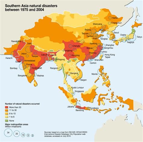 Southern Asia natural disasters between 1975 and 2004 | GRID-Arendal