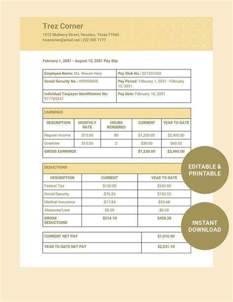 Weekly Payslip Template in Word, Google Docs, Pages - Download | Template.net