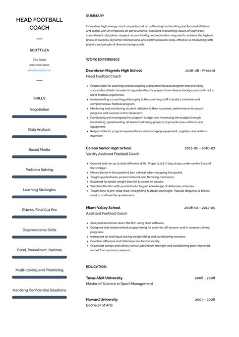 Head Coach - Resume Samples and Templates | VisualCV