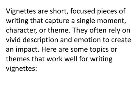 Vignette Writing - Vignettes are short, focused pieces of writing that ...