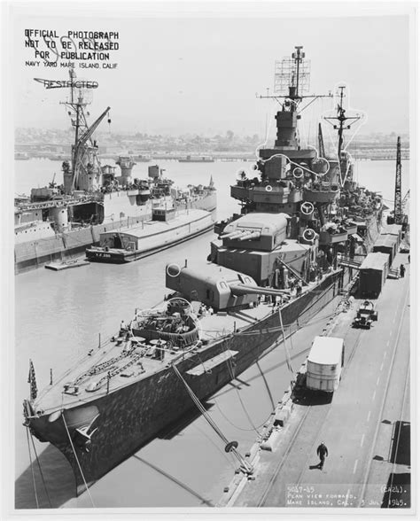 USN heavy cruiser USS Pensacola, lead of her class, at Mare Island Navy ...