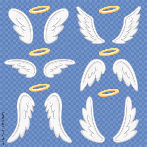 Cartoon angel wings. Holy angelic nimbus and angels wing. Flying winged ...