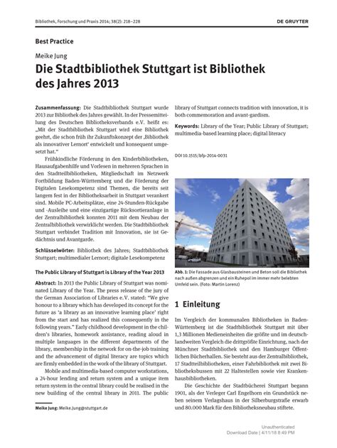 (PDF) Die Stadtbibliothek Stuttgart ist Bibliothek des Jahres 2013