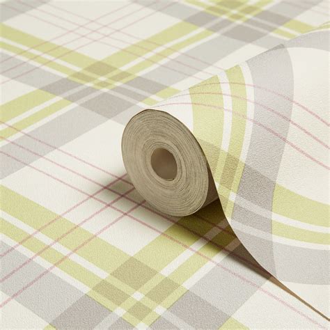 Arthouse Fairburn Green & Pink Tartan Wallpaper | Departments | DIY at B&Q