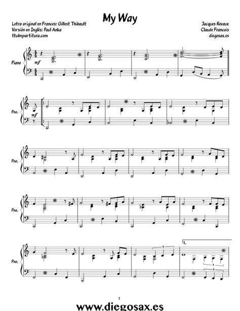 diegosax: My Way de Frank Sinatra Partitura Fácil para Piano de A mi ...