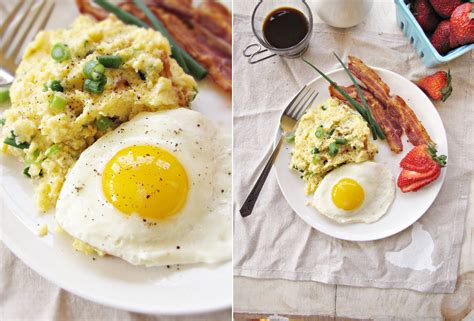 Creamy Scallion Bacon Grits with Runny Eggs - Dining and Cooking