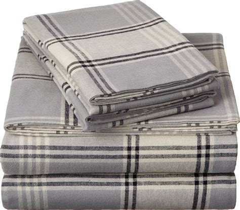 Amazon.com: Pinzon Plaid Flannel Bed Sheet Set - Twin, Grey Plaid: Home & Kitchen