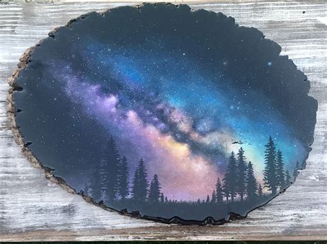 Milky Way Painting On Wood Slice With Resin Coating, Acrylic Space ...