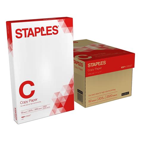 Staples 11" x 17" Copy Paper 20 lbs 92 Brightness 500/RM 5 RM/CT ...