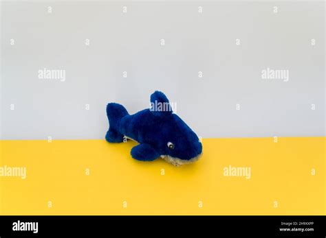 blue shark stuffed toy on a yellow background Stock Photo - Alamy