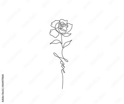 Vector isolated single rose with word Love one line single line art ...