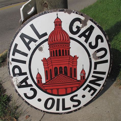 Capital Gasoline Oils Vintage Porcelain Sign (Old Antique Gas & Oil Advertising Round 42 inch ...