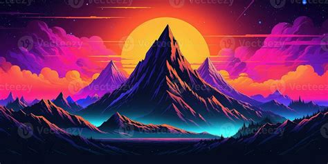 Aesthetic mountain synthwave retrowave wallpaper with a cool and vibrant neon design, 24209418 ...