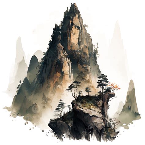 Chinese Ink And Watercolor Painting Of High Mountain Classic Art, Chinese, Ink, Painting PNG ...