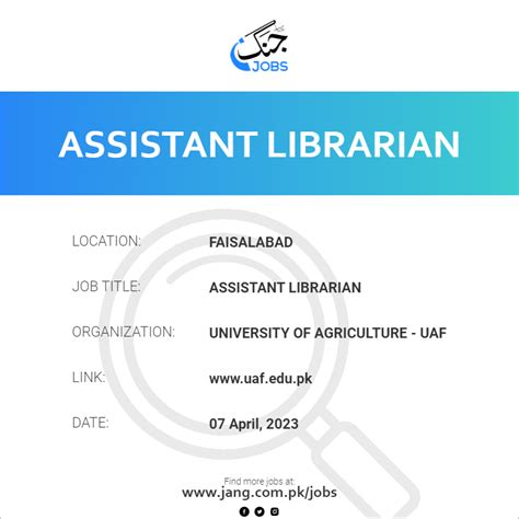 Assistant Librarian Job – University Of Agriculture - Uaf - Jobs in Faisalabad – 62358