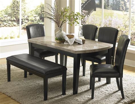 Impressive Black Dining Set Ideas Black Leather Dining Chair Black Dining Table Beige Granite ...