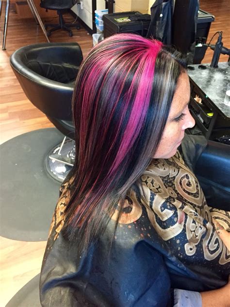 All over black with pink and silver gray highlights. Black hair. Silver hair. Pink hair. | Hair ...