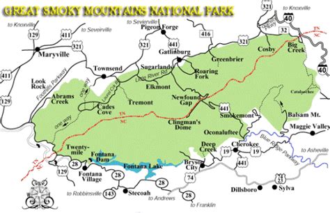 Smoky Mountain National Park Map - State Coastal Towns Map