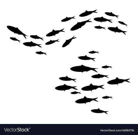 Fish school silhouette of group of sea fishes Vector Image