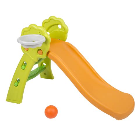 safe colourful kids plastic slide with basket, Orange-Green-Green | shop online