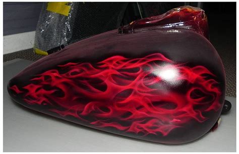 This is red kandy realistic flames painted on a Harley Davidson ...