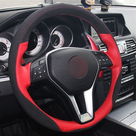 Red Genuine Leather Black Suede Car Steering Wheel Cover for Mercedes ...