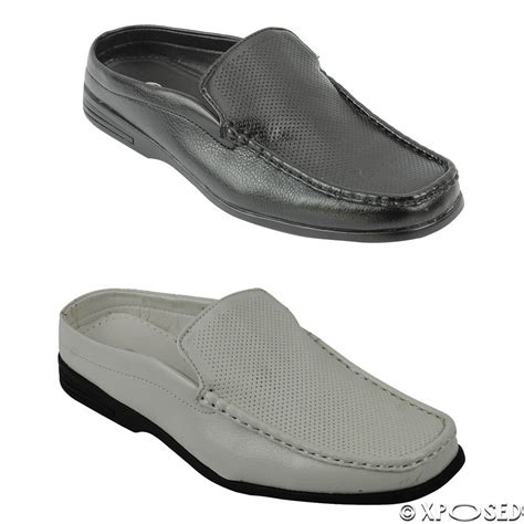 Mens Smart Casual Faux Leather Half Shoes Back less Slip on Sandals Black White | eBay | Half ...