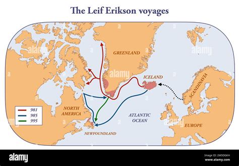 Map with the voyages of Leif Erikson Stock Photo - Alamy