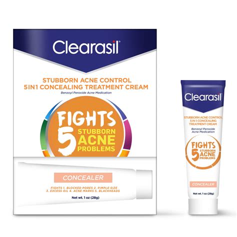 Acne Treatment Cream - Clearasil Stubborn Acne Control 5-in-1 Concealing Treatment Cream with ...