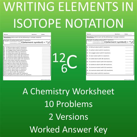 Isotope Notation Chemistry Worksheet 20 Problems With Answers | Made By ...