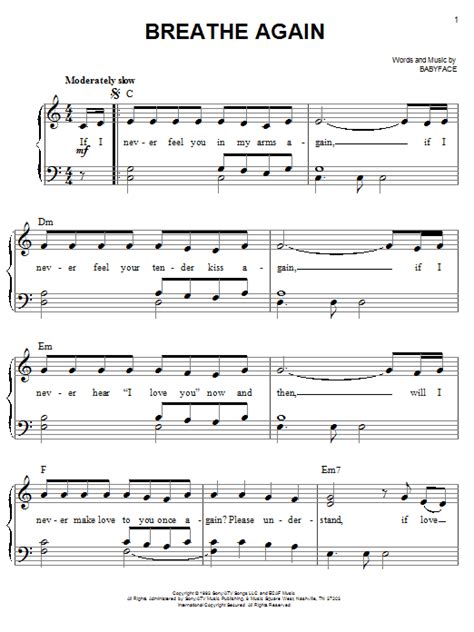 Breathe Again sheet music by Toni Braxton (Easy Piano – 68499)