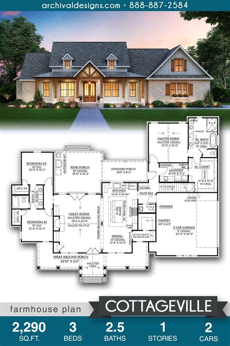 Cottageville House Plan | Family house plans, House plans farmhouse, Farmhouse style house plans