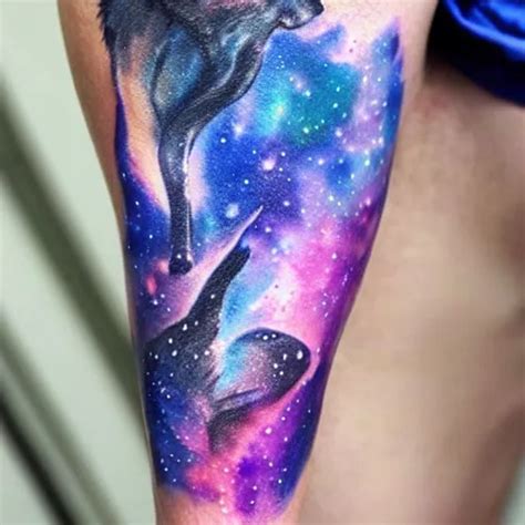 A galaxy wolf shaped nebula watercolor tattoo, highly | Stable Diffusion