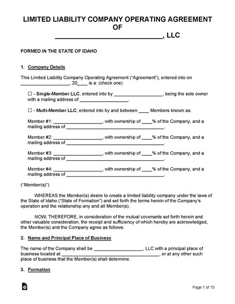 Free Idaho LLC Operating Agreements (2) - PDF | Word – eForms