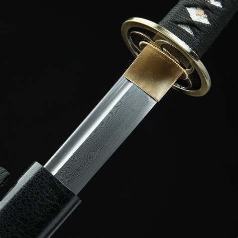 Damascus Katana, Handmade Japanese Katana Sword Damascus Steel With Black Scabbard - TrueKatana
