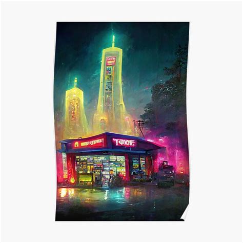 "Neon Cyberpunk Gas Station" Poster for Sale by LoudLayerCake | Redbubble