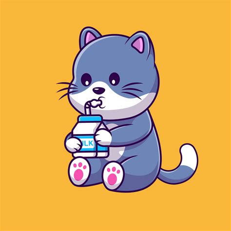 Cute Cat Drink Milk Cartoon Vector Icons Illustration. Flat Cartoon ...