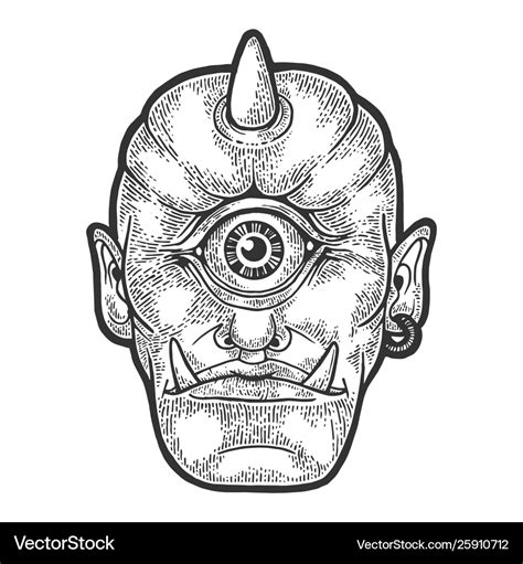 Cyclop myth creature sketch engraving Royalty Free Vector