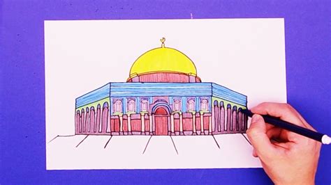 How to draw Dome of the Rock (Al Aqsa Mosque), Jerusalem - YouTube