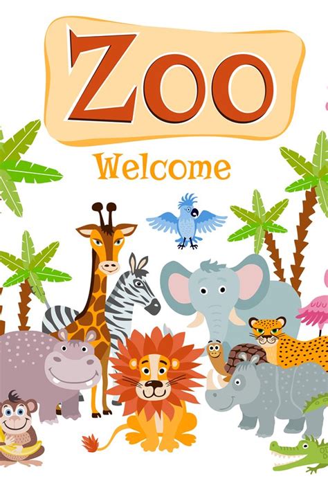 Zoo vector illustration with wild cartoon safari animals