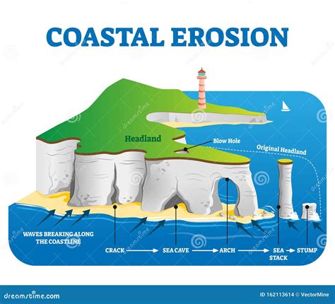 Ilustração Do Vetor De Erosão Costeira Perda Ou Deslocação De Terras Rotuladas Ilustração do ...