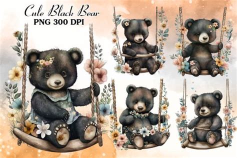 Cute Black Bear Watercolor Clipart Graphic by Cat Lady · Creative Fabrica