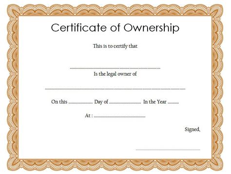 certificate of ownership for an award is shown in this image, it shows ...