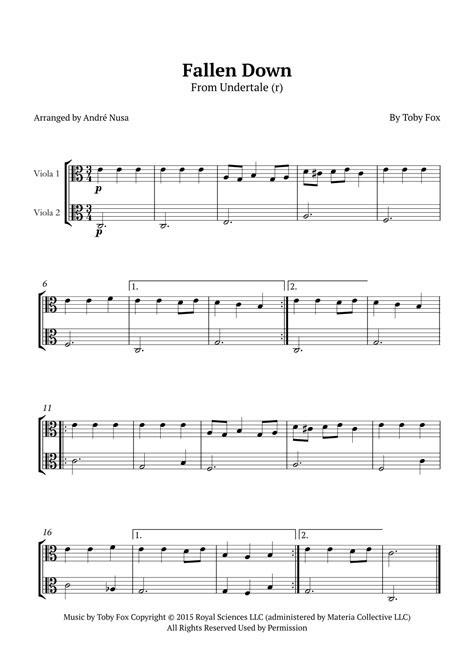 Fallen Down (arr. André Nusa) by Toby Fox Sheet Music for Viola Duet at Sheet Music Direct